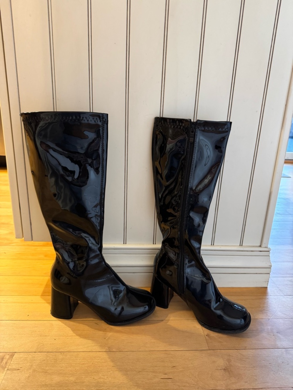 Women's Black Patent Mid-Calf Block Heel Boots